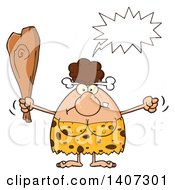 Poster, Art Print Of Mad Brunette Cave Woman Waving A Fist And Club