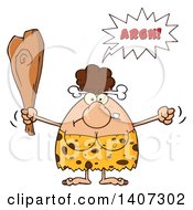Clipart Of A Mad Brunette Cave Woman Waving A Fist And Club Royalty Free Vector Illustration