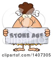 Poster, Art Print Of Brunette Cave Woman Holding A Stone Age Sign