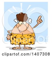 Clipart Of A Brunette Cave Woman With An Idea On Blue Royalty Free Vector Illustration