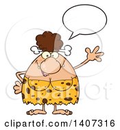 Poster, Art Print Of Brunette Cave Woman Talking And Waving