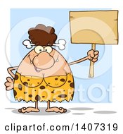Brunette Cave Woman Holding A Blank Sign On Blue