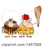 Clipart Of A Caveman And Red Haired Woman Couple Royalty Free Vector Illustration