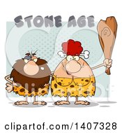 Clipart Of A Caveman And Red Haired Woman Couple Royalty Free Vector Illustration