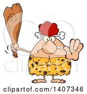 Clipart Of A Mad Red Haired Cave Woman Holding A Club And Gesturing To Stop Royalty Free Vector Illustration by Hit Toon