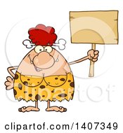 Clipart Of A Red Haired Cave Woman Holding A Blank Sign Royalty Free Vector Illustration by Hit Toon