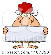 Clipart Of A Red Haired Cave Woman Holding A Blank Stone Sign Royalty Free Vector Illustration