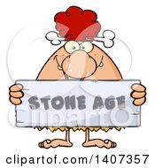Red Haired Cave Woman Holding A Stone Age Sign