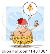 Clipart Of A Red Haired Cave Woman Thinking About Fire On Blue Royalty Free Vector Illustration