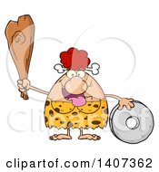 Red Haired Cave Woman With A Stone Wheel And Club