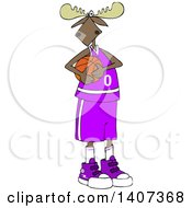 Poster, Art Print Of Cartoon Moose Basketball Player In A Purple Uniform