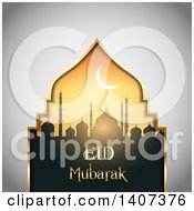 Poster, Art Print Of Eid Mubarak Background With A Silhouetted Mosque And Text