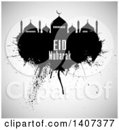 Poster, Art Print Of Eid Mubarak Background With A Silhouetted Mosque And Text