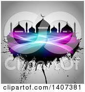 Poster, Art Print Of Eid Mubarak Background With A Silhouetted Mosque And Grunge