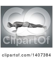 Clipart Of A 3d Anatomical Man In A Push Up Position With Visible Spine On Gray Royalty Free Illustration