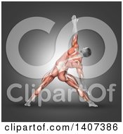 Clipart Of A 3d Anatomical Man In A Triangle Pose With Visible Muscles On Gray Royalty Free Illustration