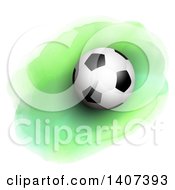 Poster, Art Print Of 3d Soccer Ball On Green Watercolor