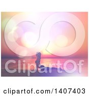 Clipart Of A 3d Woman Doing Yoga Against An Ocean Sunset With Flares Royalty Free Illustration by KJ Pargeter