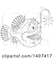 Black And White Lineart Shining Angler Fish