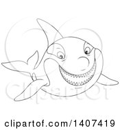 Clipart Of A Black And White Lineart Killer Whale Orca Swimming Royalty Free Vector Illustration by Alex Bannykh