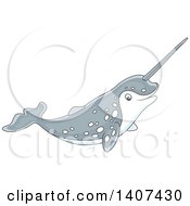 Cute Happy Narwhal Swimming