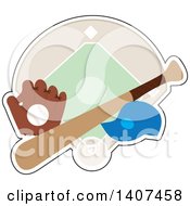 Clipart Of A Baseball In A Glove Cap And Bat Over A Diamond Royalty Free Vector Illustration