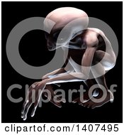 Poster, Art Print Of 3d Crouching Alien On A Black Background