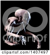 Clipart Of A 3d Crouching Alien On A Black Background Royalty Free Illustration