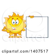 Poster, Art Print Of Yellow Summer Time Sun Character Mascot Pointing To A Blank Sign