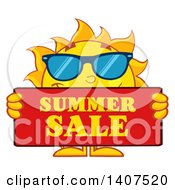 Poster, Art Print Of Yellow Sun Character Mascot Holding A Summer Sale Sign