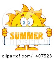 Clipart Of A Yellow Sun Character Mascot Holding A Summer Sign Royalty Free Vector Illustration
