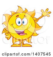 Poster, Art Print Of Yellow Summer Time Sun Character Mascot Waving
