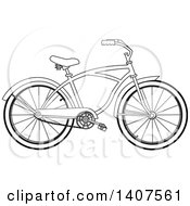 Clipart Of A Cartoon Black And White Lineart Bicycle Royalty Free Vector Illustration