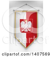 3d Hanging Polish Flag Pennant On A Shaded Background