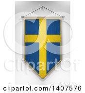 3d Hanging Swedish Flag Pennant On A Shaded Background