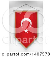 3d Hanging Turkish Flag Pennant On A Shaded Background