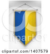 3d Hanging Ukrainian Flag Pennant On A Shaded Background