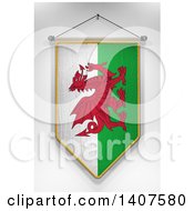 Poster, Art Print Of 3d Hanging Welsh Flag Pennant On A Shaded Background
