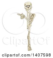 Clipart Of A Cartoon Full Length Human Skeleton Pointing Around A Sign Royalty Free Vector Illustration