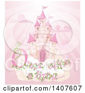 Poster, Art Print Of Magical Fairy Tale Castle In The Sky With Once Upon A Time Text Over Pink Rays