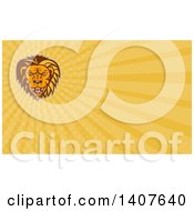 Poster, Art Print Of Retro Angry Roaring Male Lion Head And Orange Rays Background Or Business Card Design
