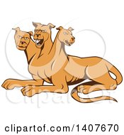 Clipart Of A Cartoon Three Headed Cerberus Devil Dog Hellhound Monster Royalty Free Vector Illustration