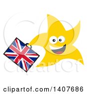 Poster, Art Print Of Flat Design Brexit Happy Star Running With A Union Jack Briefcase