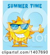 Poster, Art Print Of Yellow Summer Time Sun Character Mascot Giving A Thumb Up Over Blue