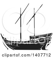 Poster, Art Print Of Black And White Woodcut Dhow Ship
