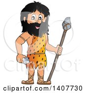Poster, Art Print Of Caveman Holding A Stone Spear And Rock