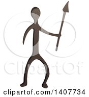Clipart Of A Prehistoric Caveman Holding A Spear Petroglyph Royalty Free Vector Illustration