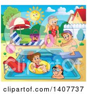 Clipart Of Children Foating On Inner Tubes And Swimming At A Pool Party Royalty Free Vector Illustration