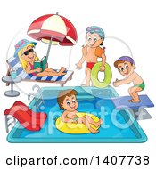 Poster, Art Print Of Children Foating On Inner Tubes And Swimming At A Pool Party