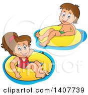 Poster, Art Print Of Children Foating On Inner Tubes